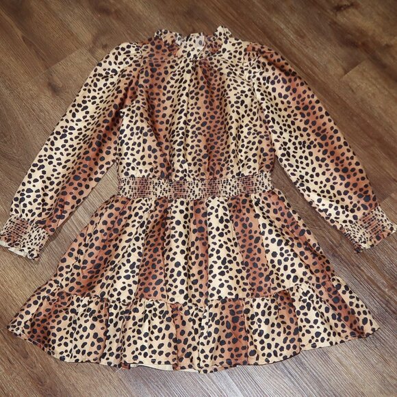Girls Janie and Jack Marzipan Leopard Animal Print Smocked Ruffle Dress size 8 - Picture 2 of 5